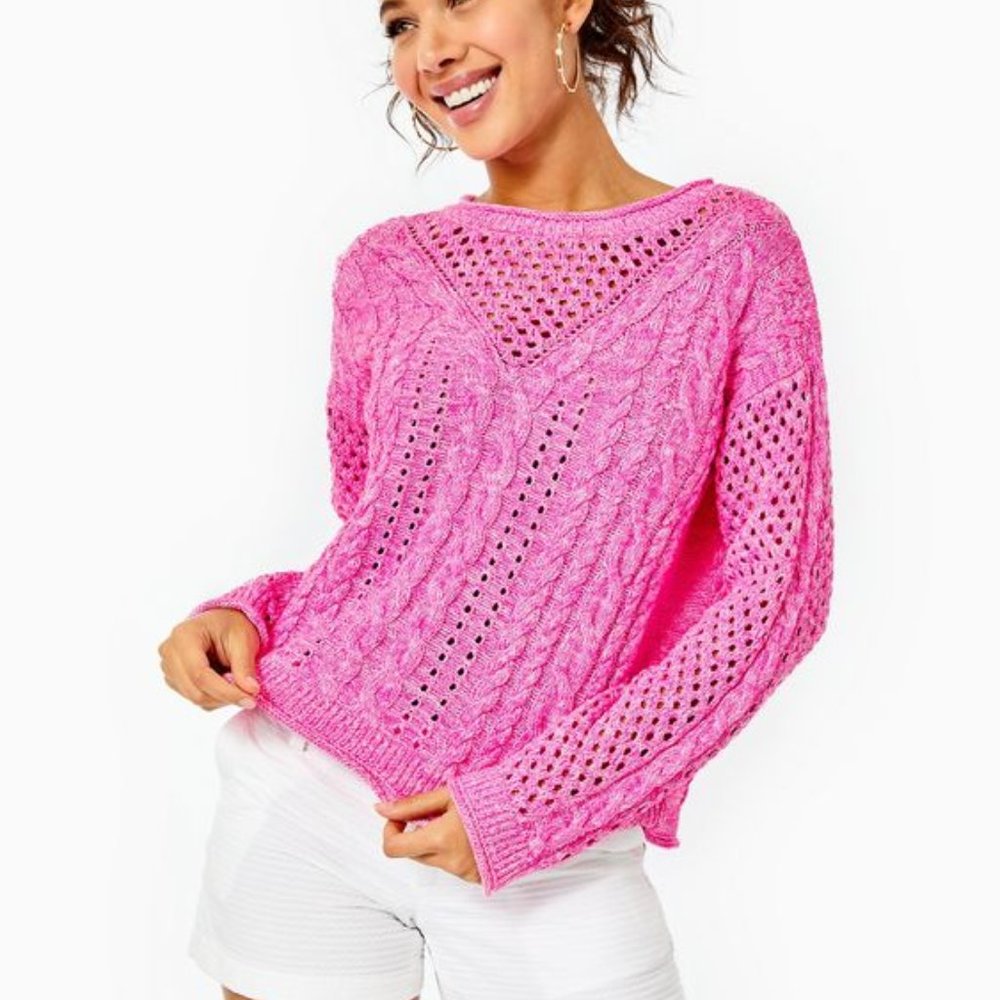 Lilly Pulitzer Maxcy Mix-Stitched Sweater Plumeria Pink Marl (Women's Small)